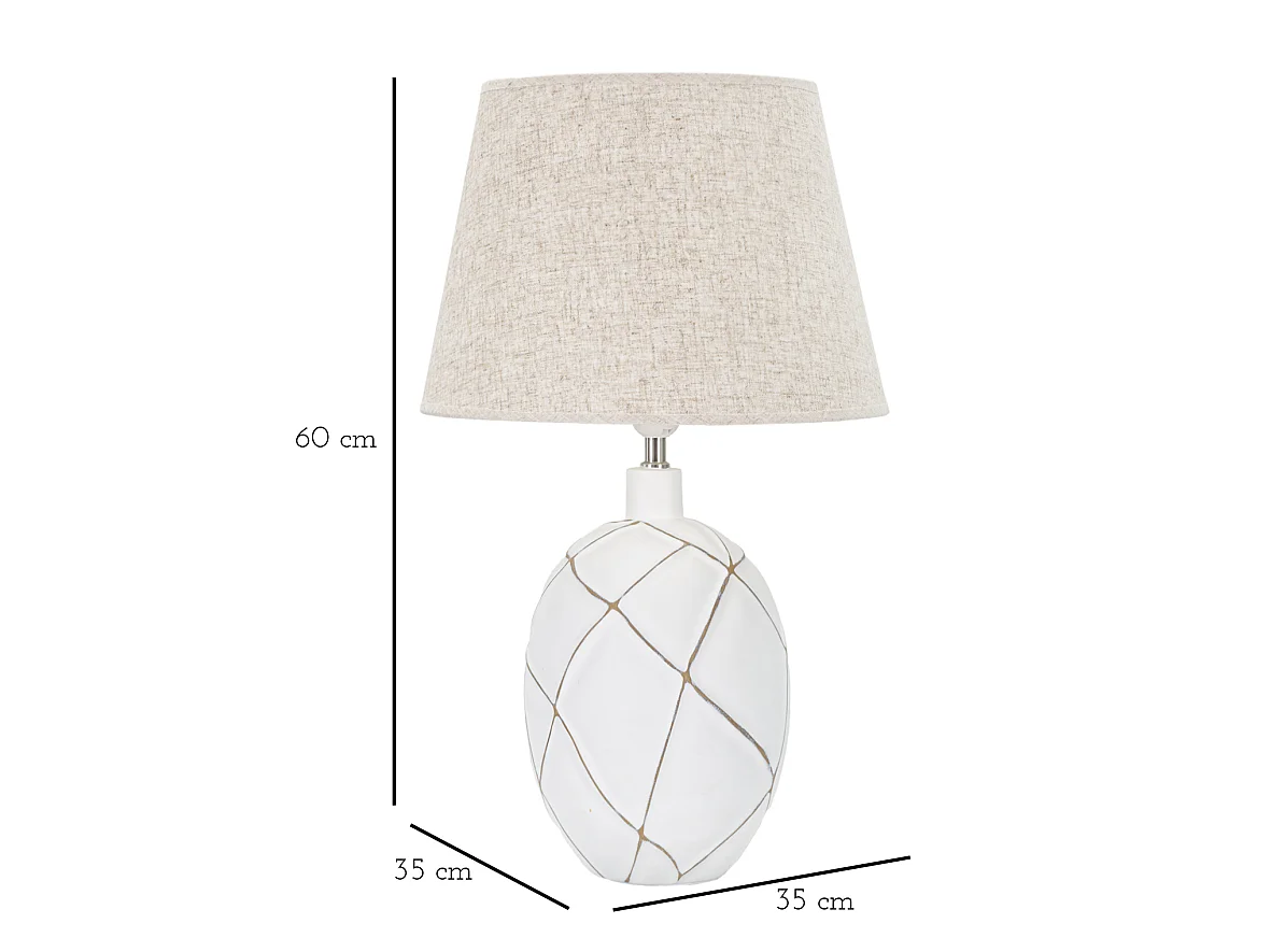 Witte hars tafellamp met beige lampenkap, Ø 35x60 cm