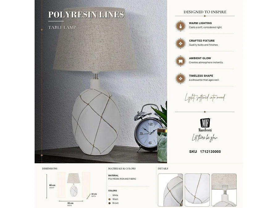 Witte hars tafellamp met beige lampenkap, Ø 35x60 cm