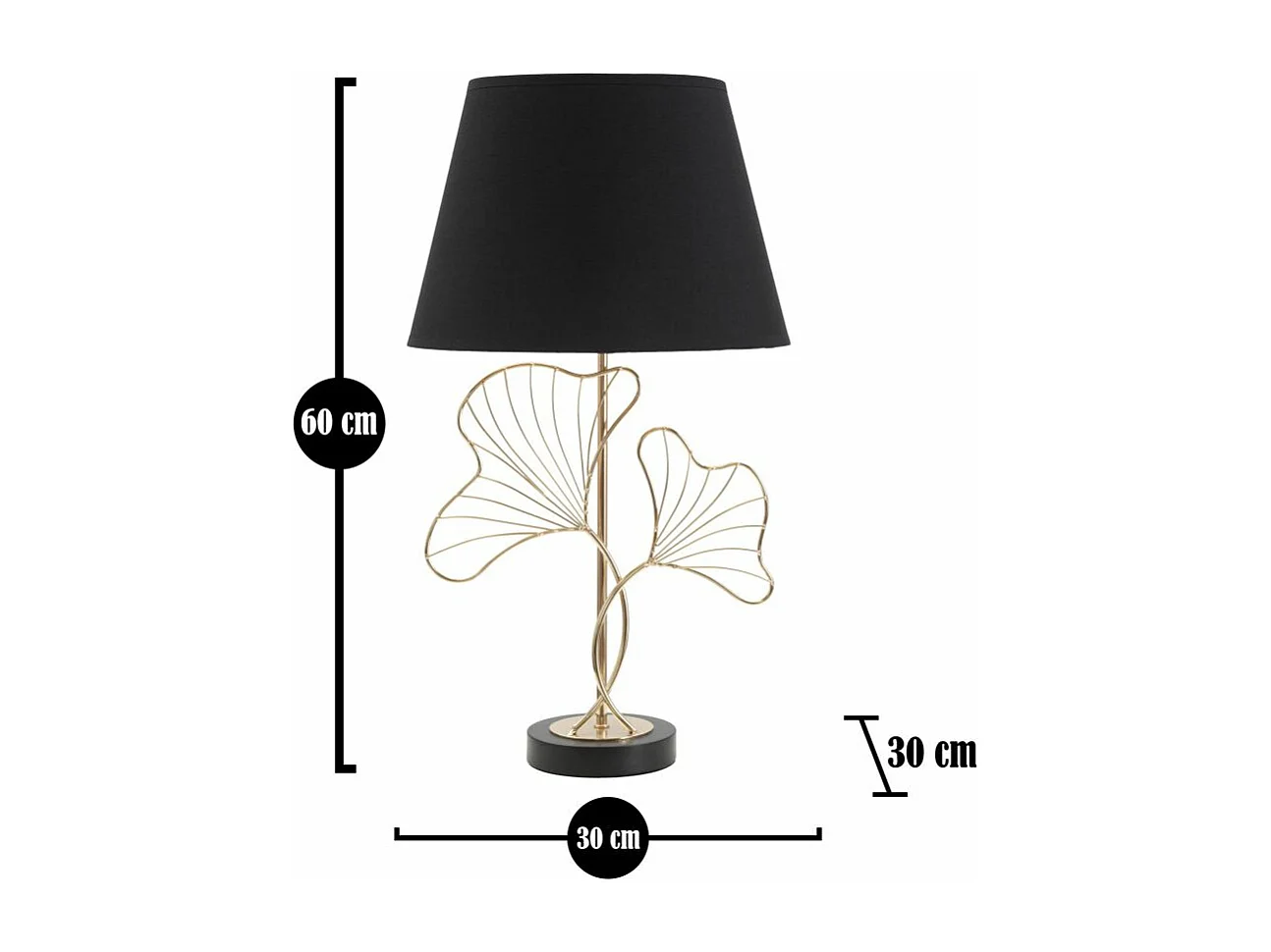 Lampe à Poser en Métal "Feuilles" 60cm Or & Noir