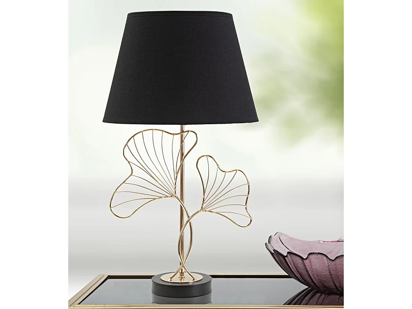 Lampe à Poser en Métal "Feuilles" 60cm Or & Noir