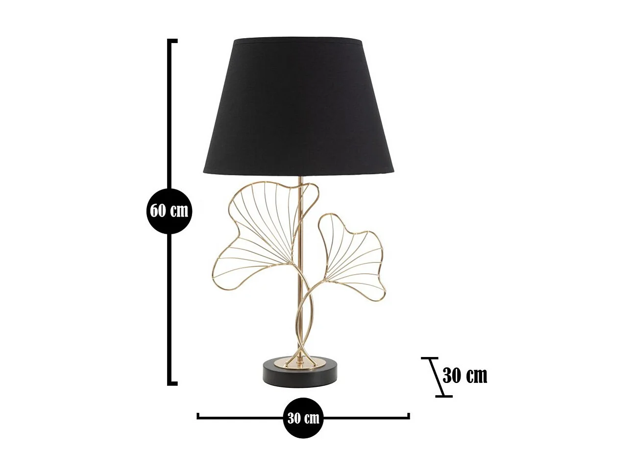 Lampe à Poser en Métal "Feuilles" 60cm Or & Noir