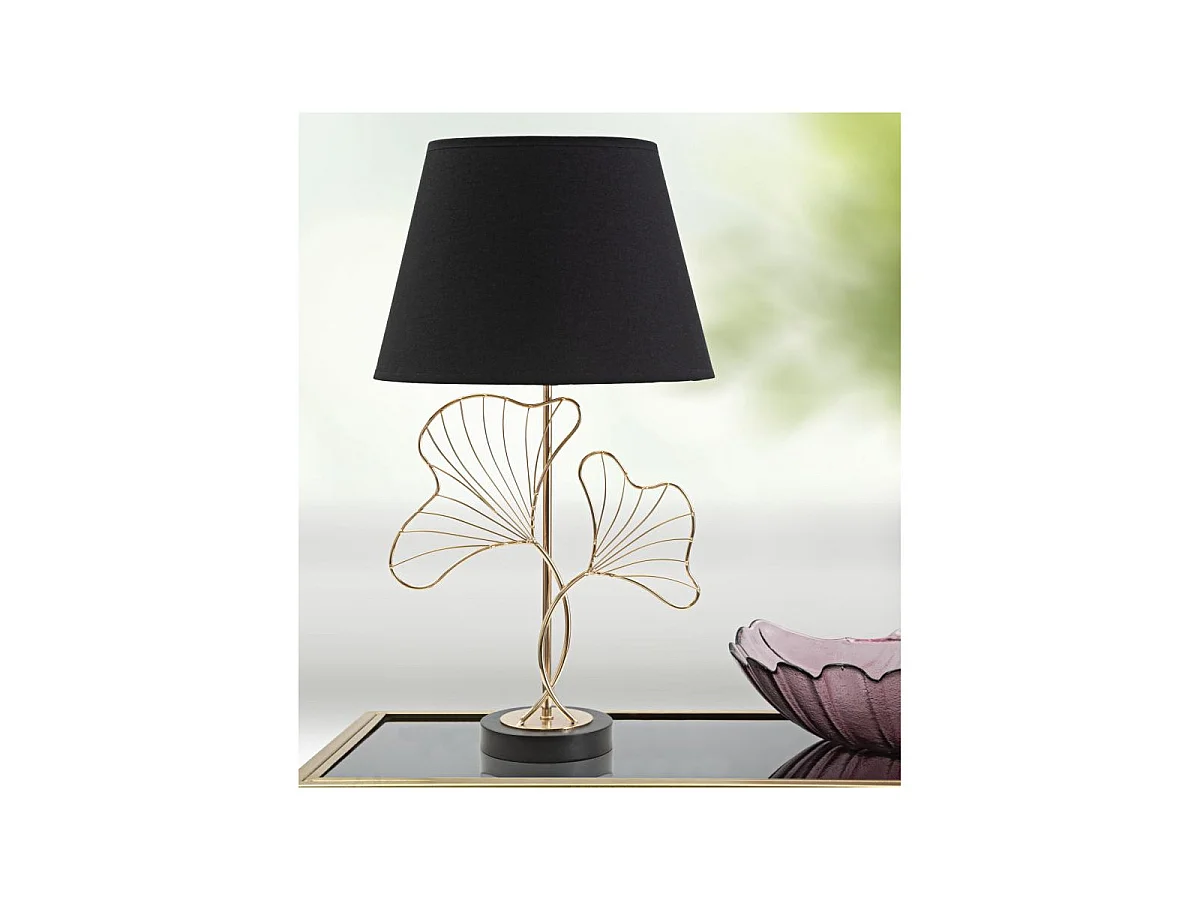 Lampada da tavolo in metallo dorata con foglie Ø cm 30x60