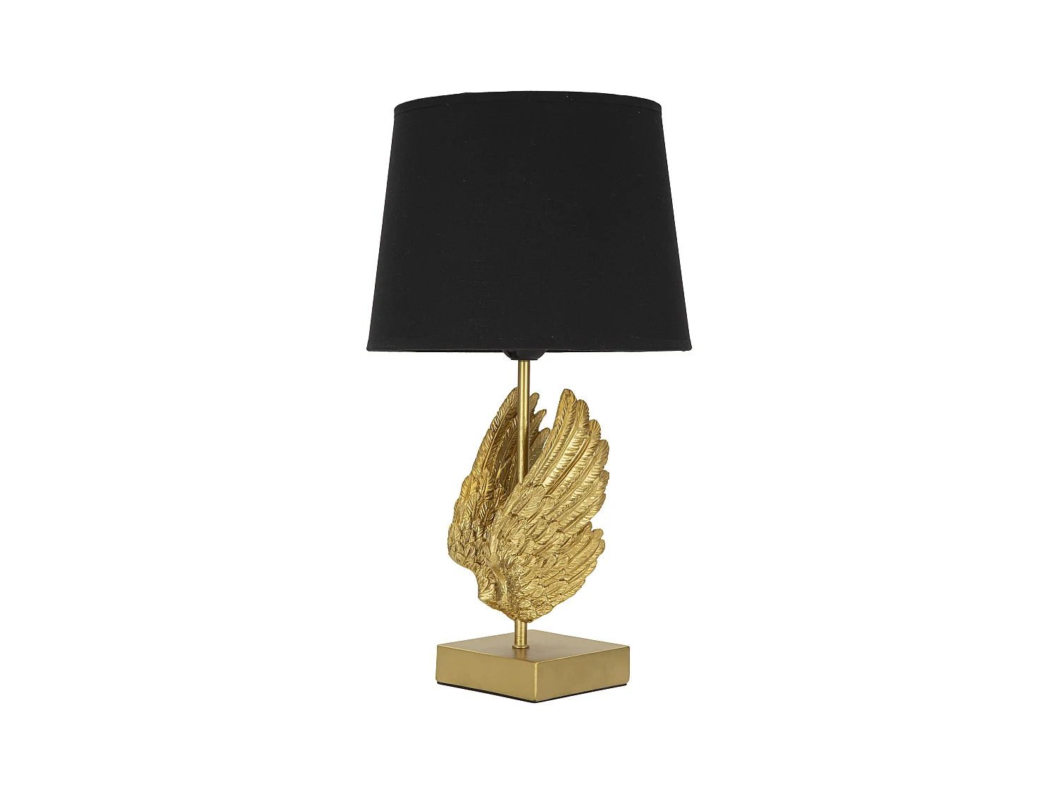 Lampe de Table WINGS en Métal et Résine avec Abat-Jour en Tissu Noir - Design Élégant en Forme d'Ailes de Cygne - Ø 25 cm x Hauteur 45 cm - Or et Noir