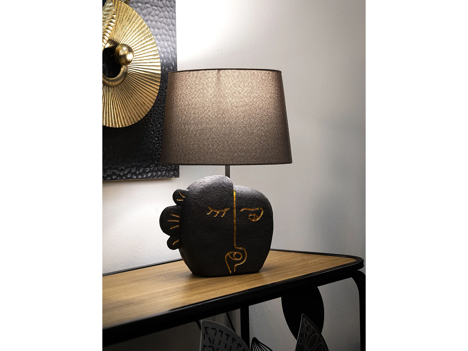 Lampe à Poser en Résine "Tribal" 39cm Marron