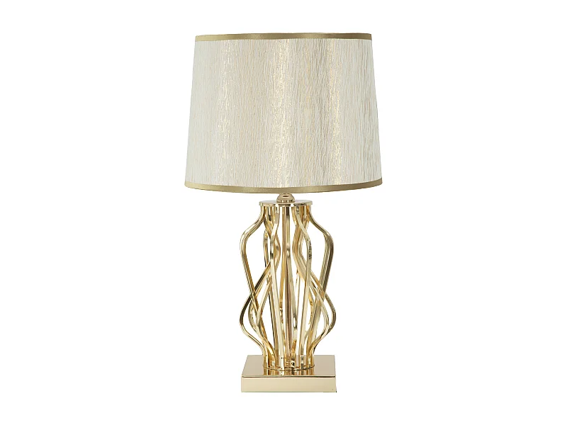 Lampada da tavolo in metallo dorata con paralume beige Ø cm 30x52