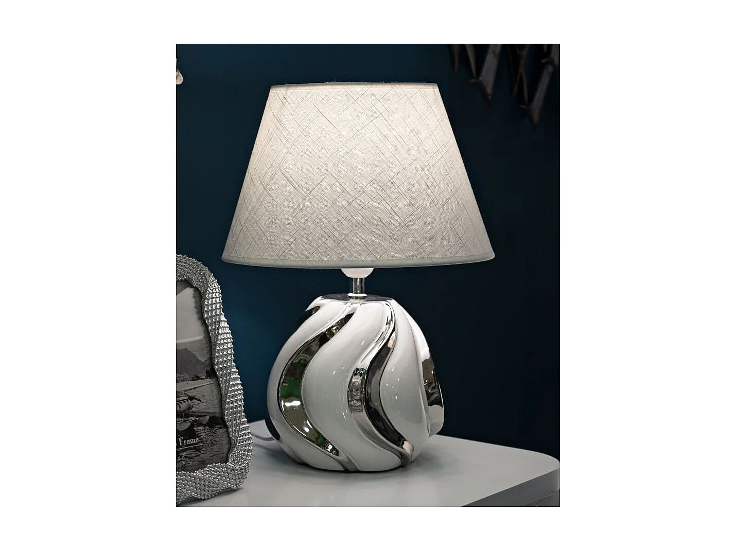 Lampe à Poser en Céramique "Shiney" 42cm Blanc & Argent