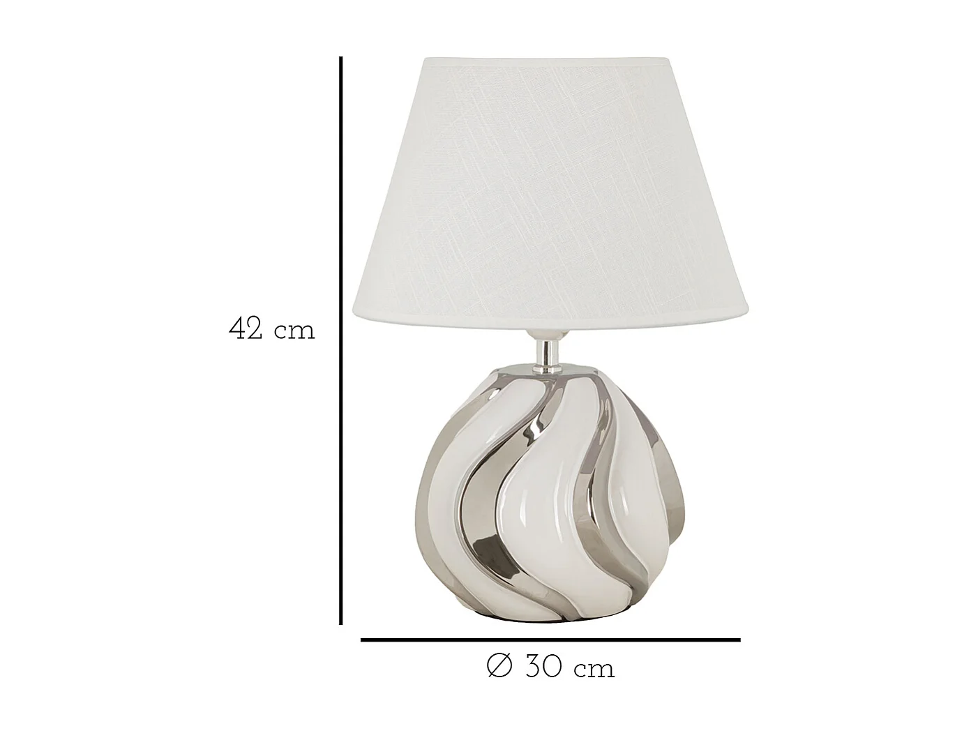 Lampe à Poser en Céramique "Shiney" 42cm Blanc & Argent
