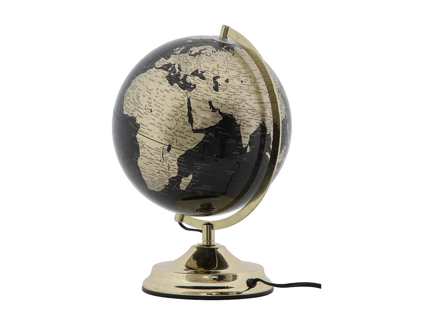 Lampada mappamondo in pvc e base in metallo dorato Ø cm 25x38