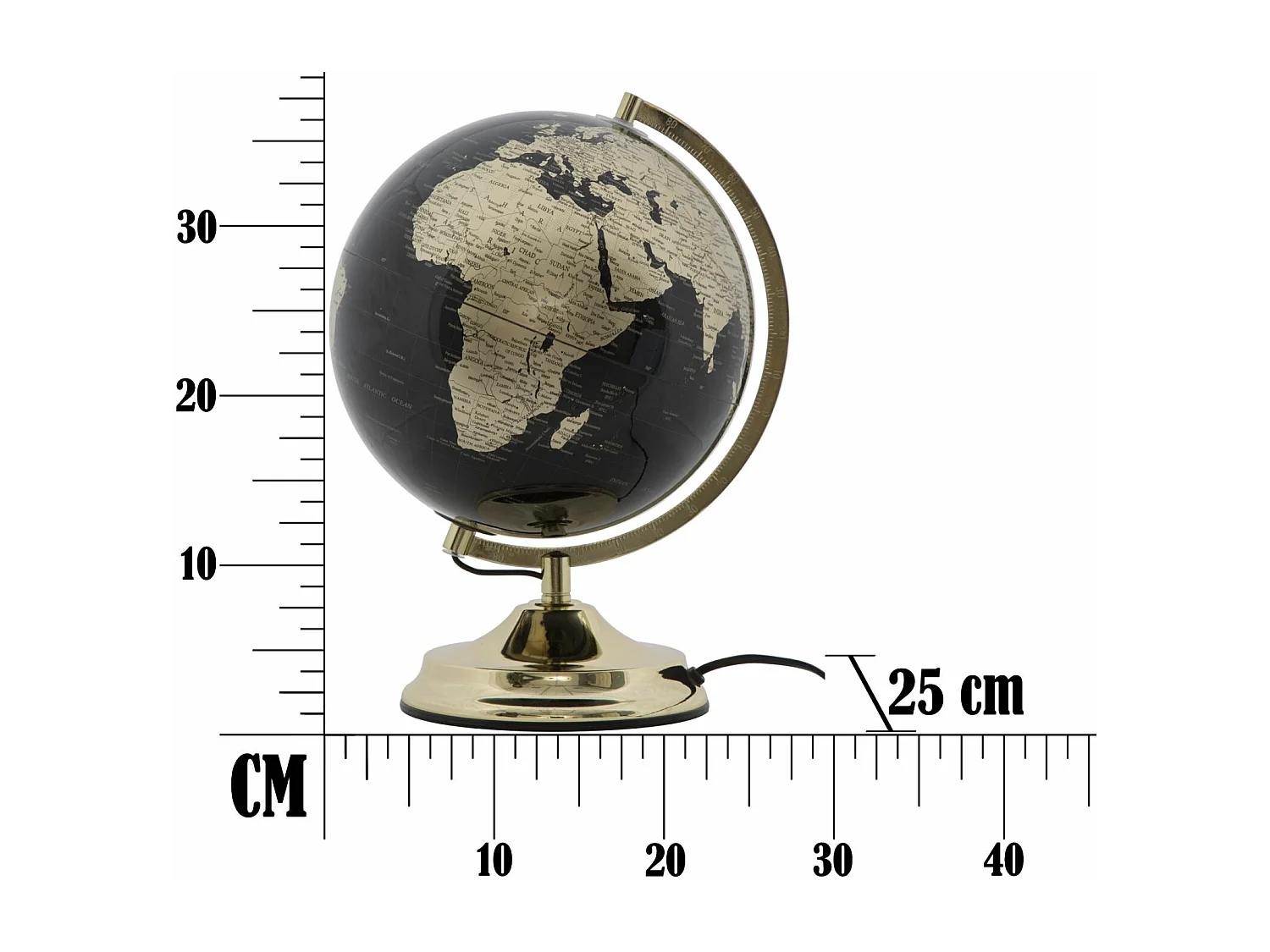 Lampada mappamondo in pvc e base in metallo dorato Ø cm 25x38