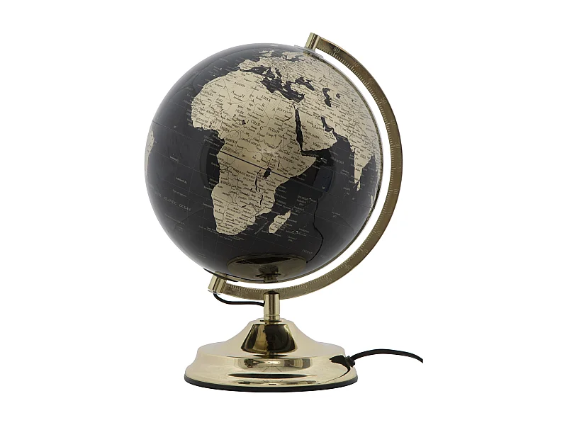 Lampada mappamondo in pvc e base in metallo dorato Ø cm 25x38