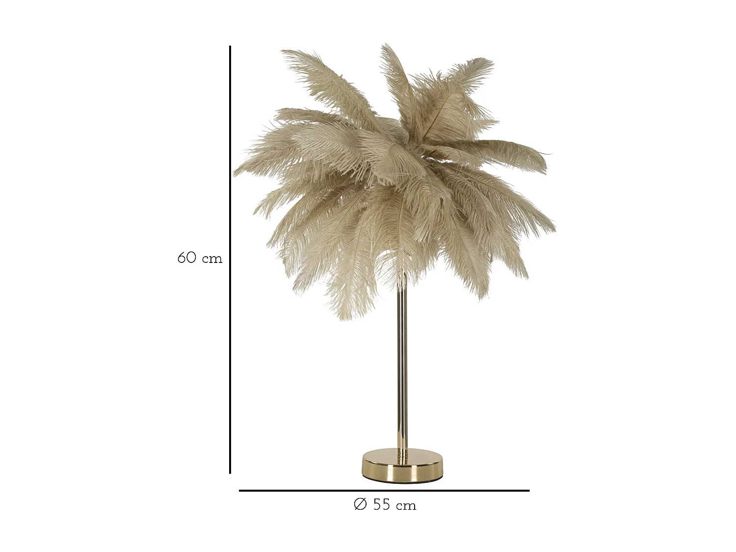 Lampe à Poser Imitation Plume "Palm" 60cm Or & Camel