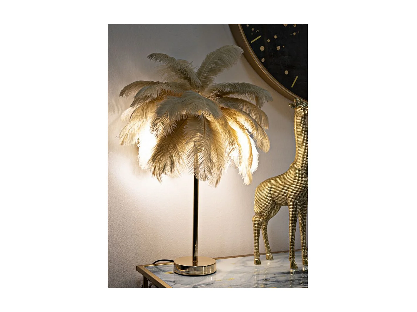 Tischlampe mit Federlampenschirm und 2 Lichtquellen Palm S - Braun