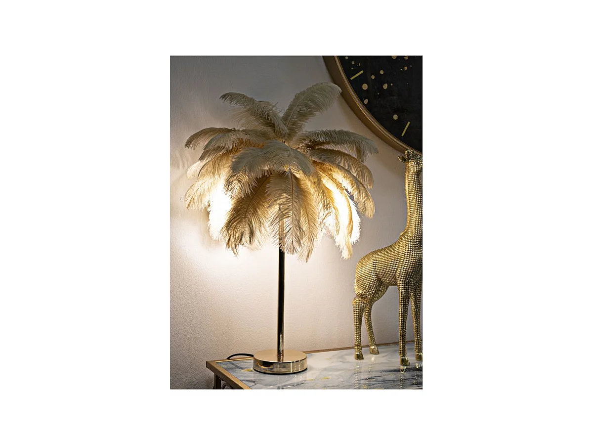 Lampe à Poser Imitation Plume "Palm" 60cm Or & Camel