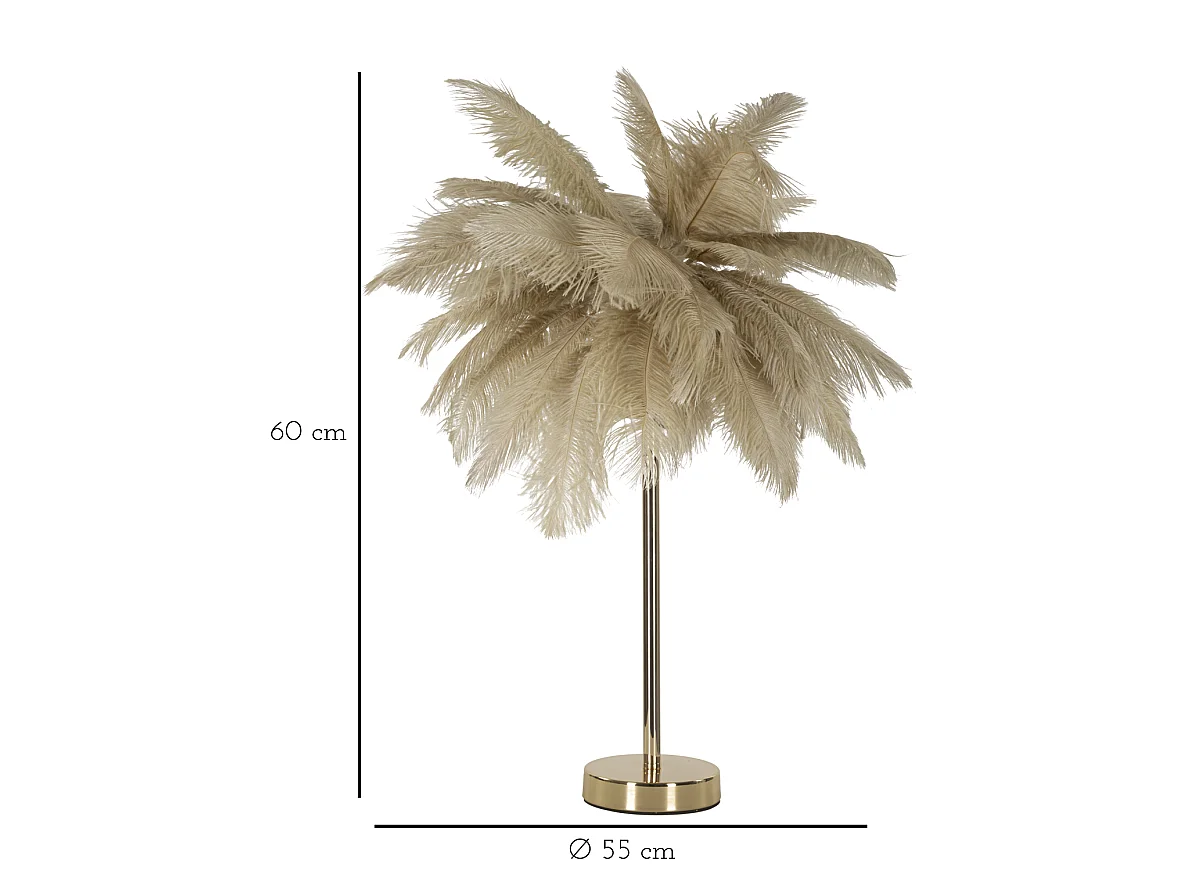 Lampe à Poser Imitation Plume "Palm" 60cm Or & Camel