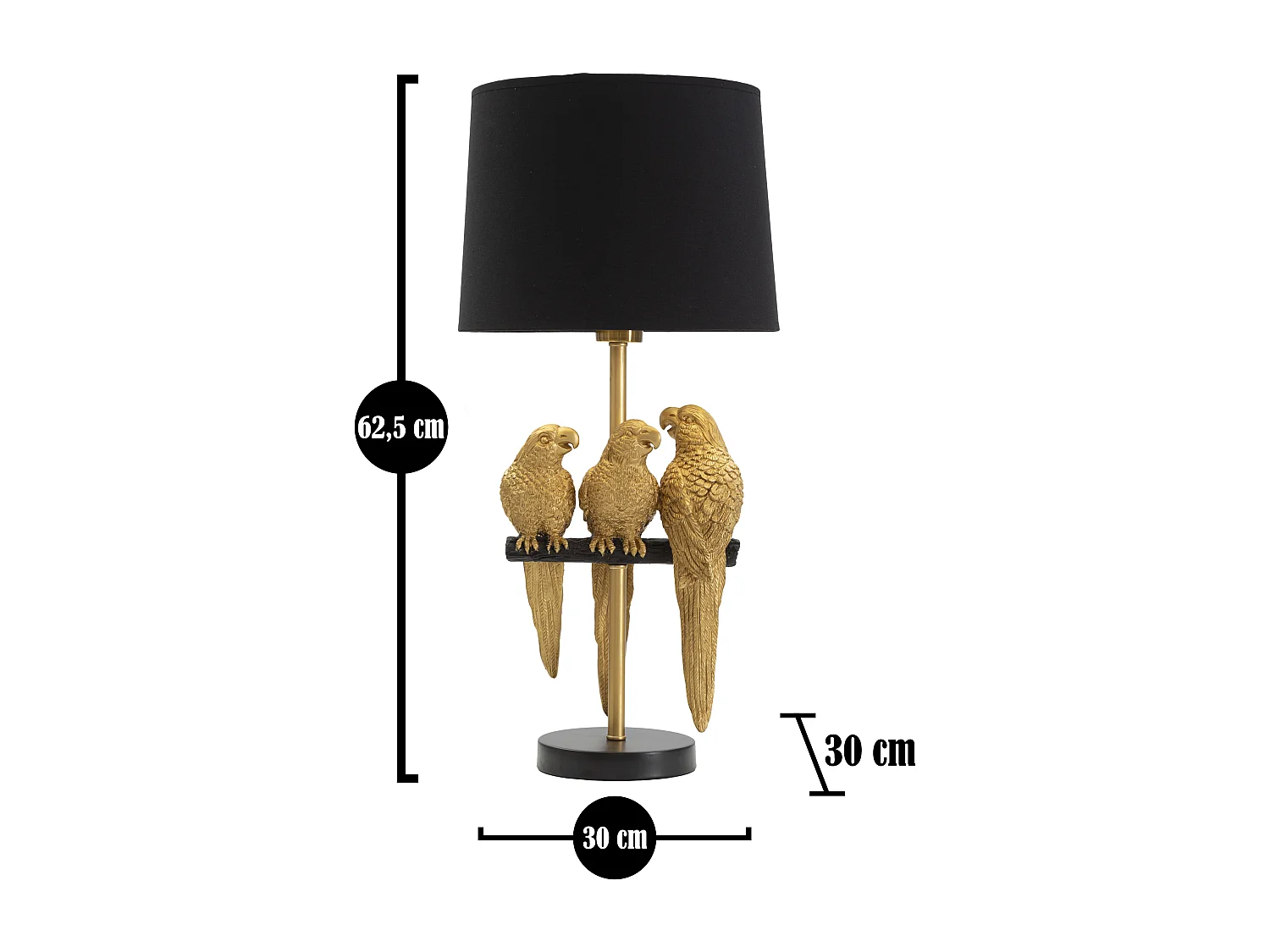 Lampe à Poser Design "Perroquets" 62cm Or & Noir