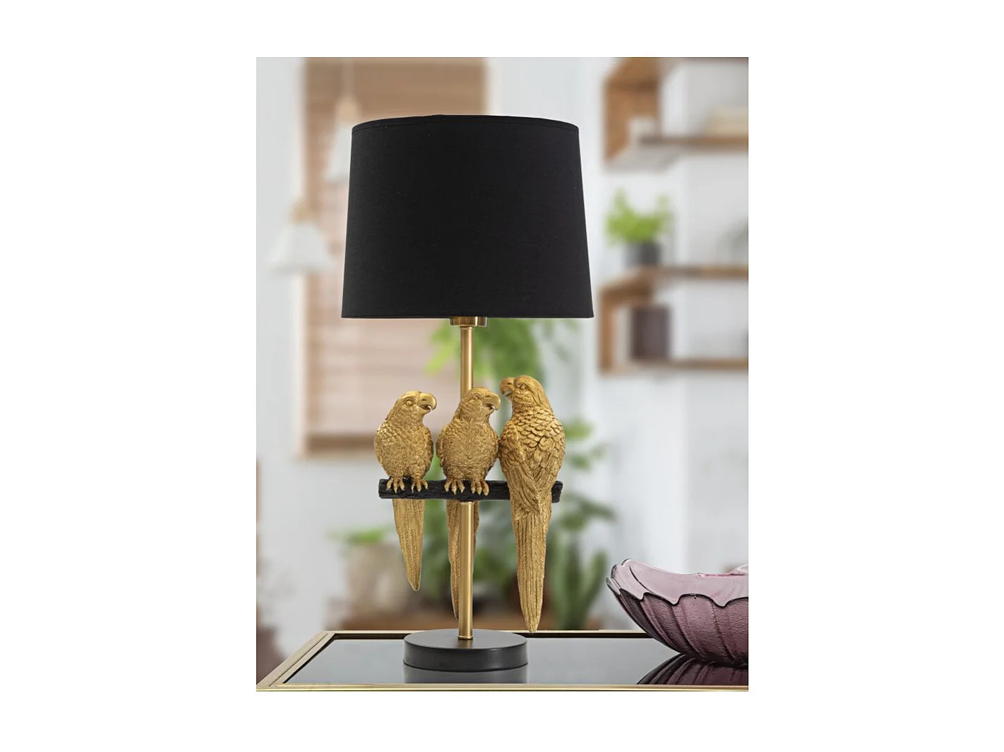 Lampe à Poser Design "Perroquets" 62cm Or & Noir