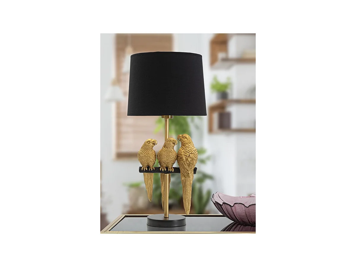 Lampe à Poser Design "Perroquets" 62cm Or & Noir