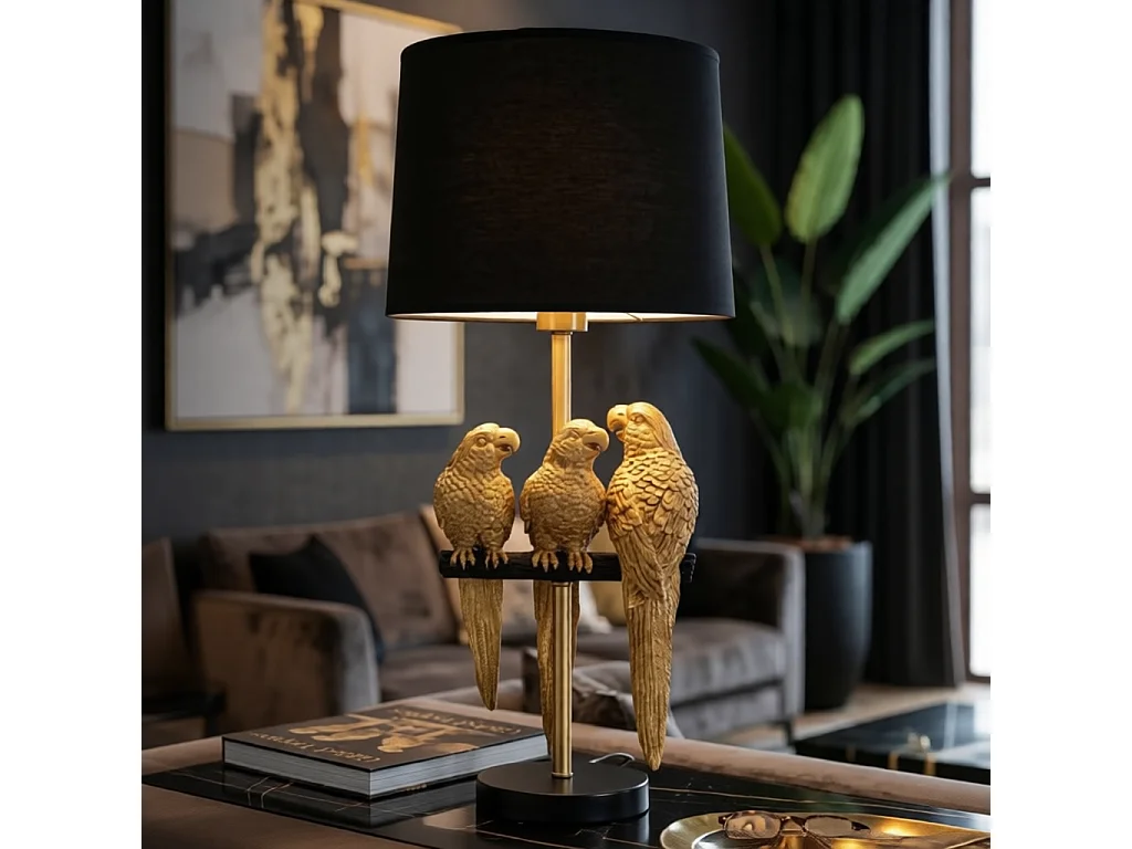 Lampa stołowa Parrots, kolor czarny, żelazo, 30 x 30 x 62,5 cm, 1 x E27, Mauro Ferretti