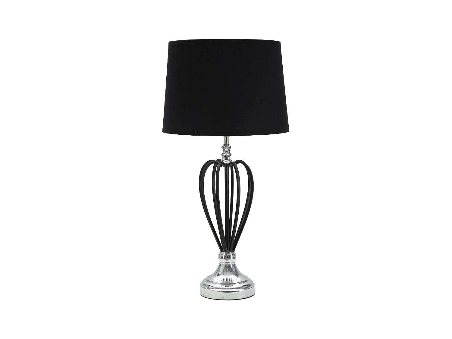 Lampe de Table argent foncé - Métal Argenté et Décorations Noires, Ø 28 cm x 56 cm, Design Glam Élégant