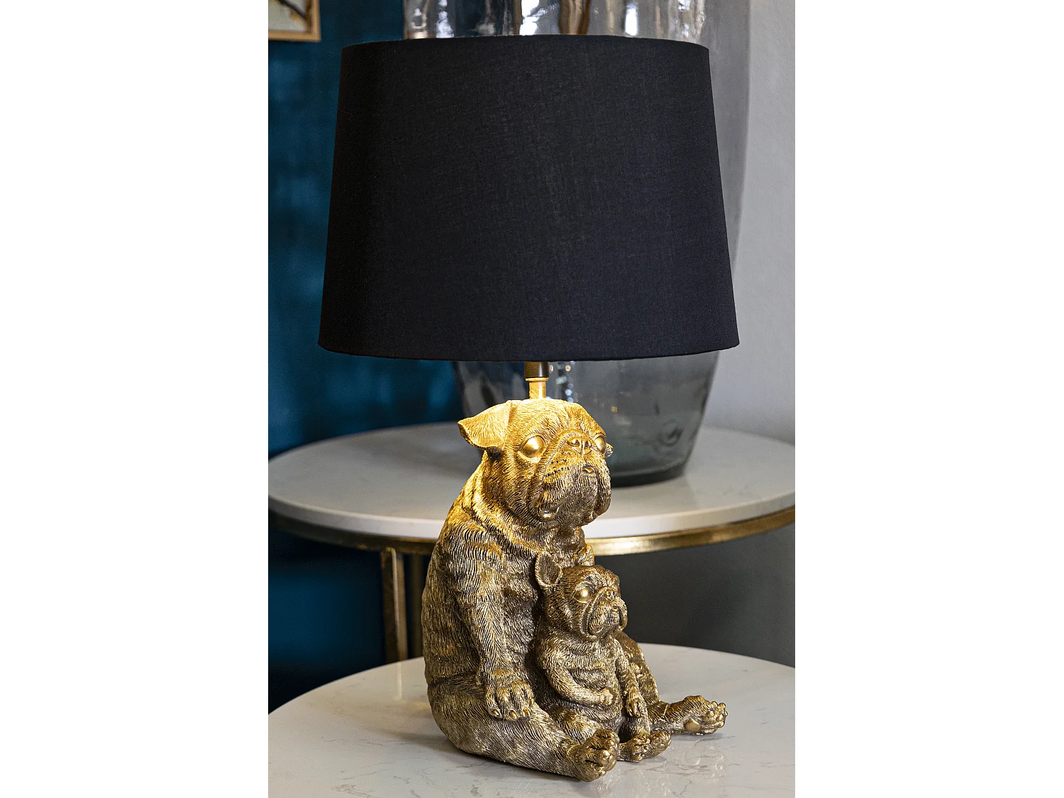 Lampe à Poser en Résine "Chiens" 43cm Or & Noir