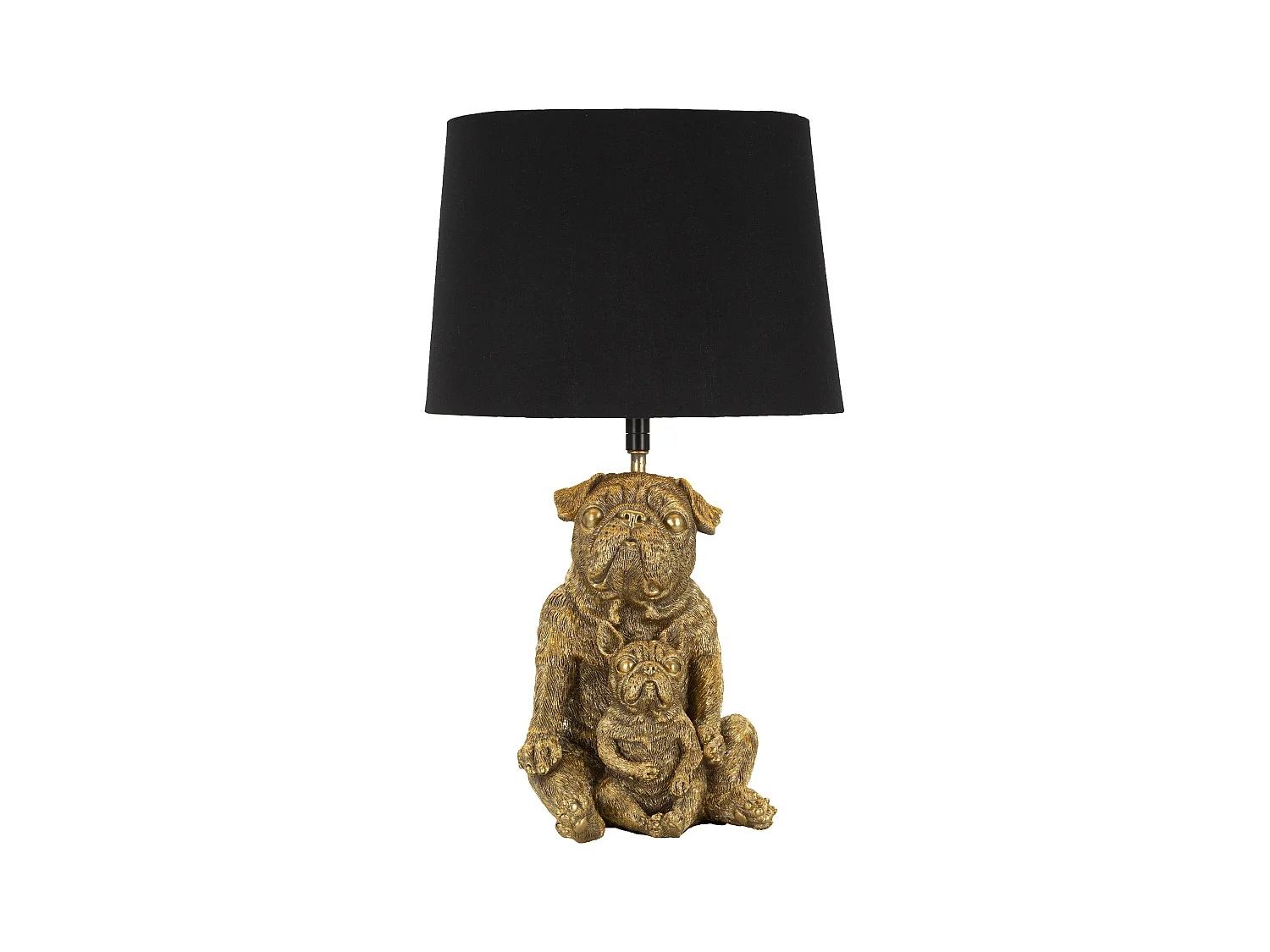 Lampe de Table Moderne Chien Doré avec Abat-Jour Noir - Sculpture Décorative Élégante - Ø 26 x 43,8 cm