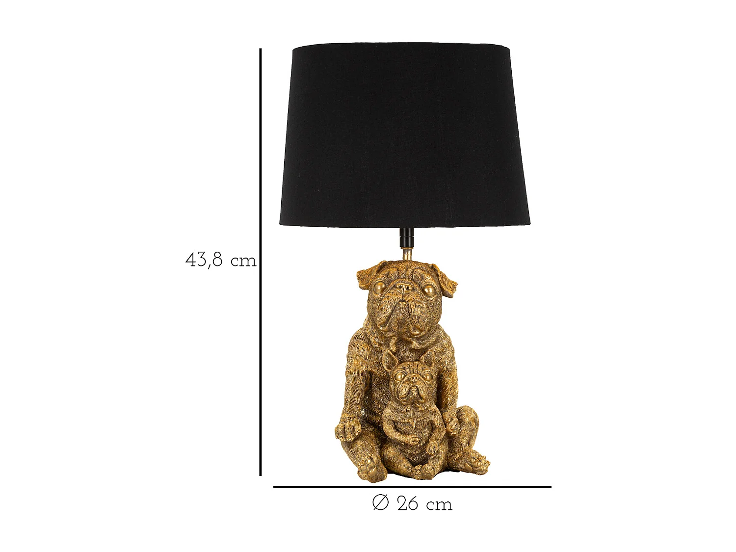 Lampe à Poser en Résine "Chiens" 43cm Or & Noir