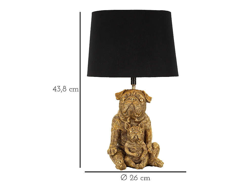 Lampe à Poser en Résine "Chiens" 43cm Or & Noir