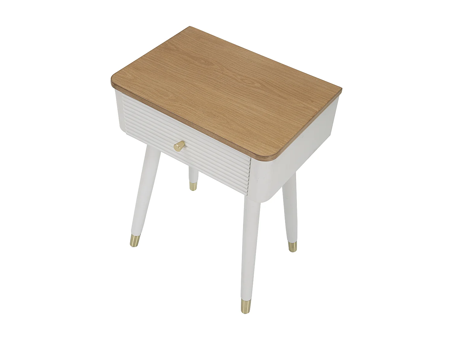 Table de chevet en bois blanc et marron avec tiroir 45x32x62 cm