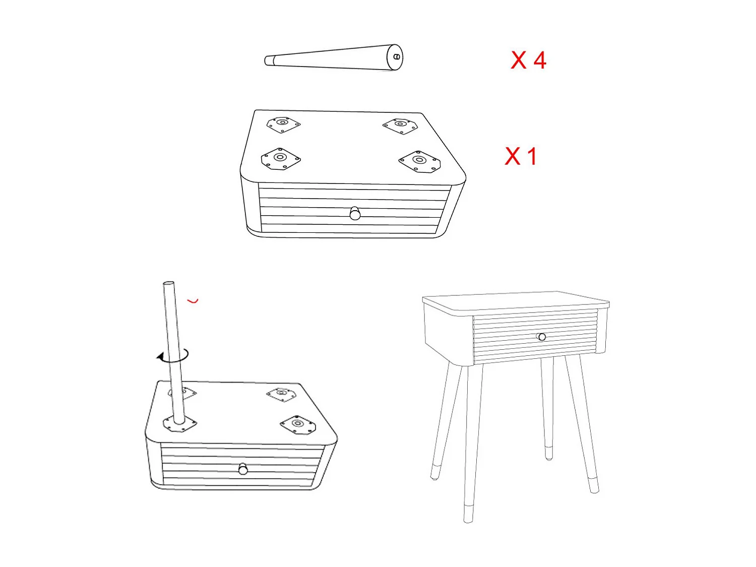 Comodino in legno bianco e marrone con cassetto cm 45x32x62