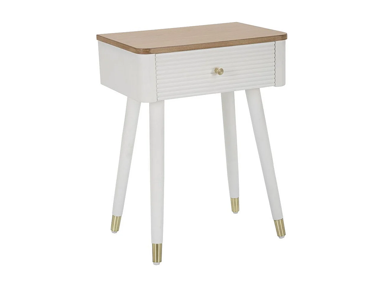 Table de Chevet 1 Tiroir "Matera" 62cm Blanc & Naturel