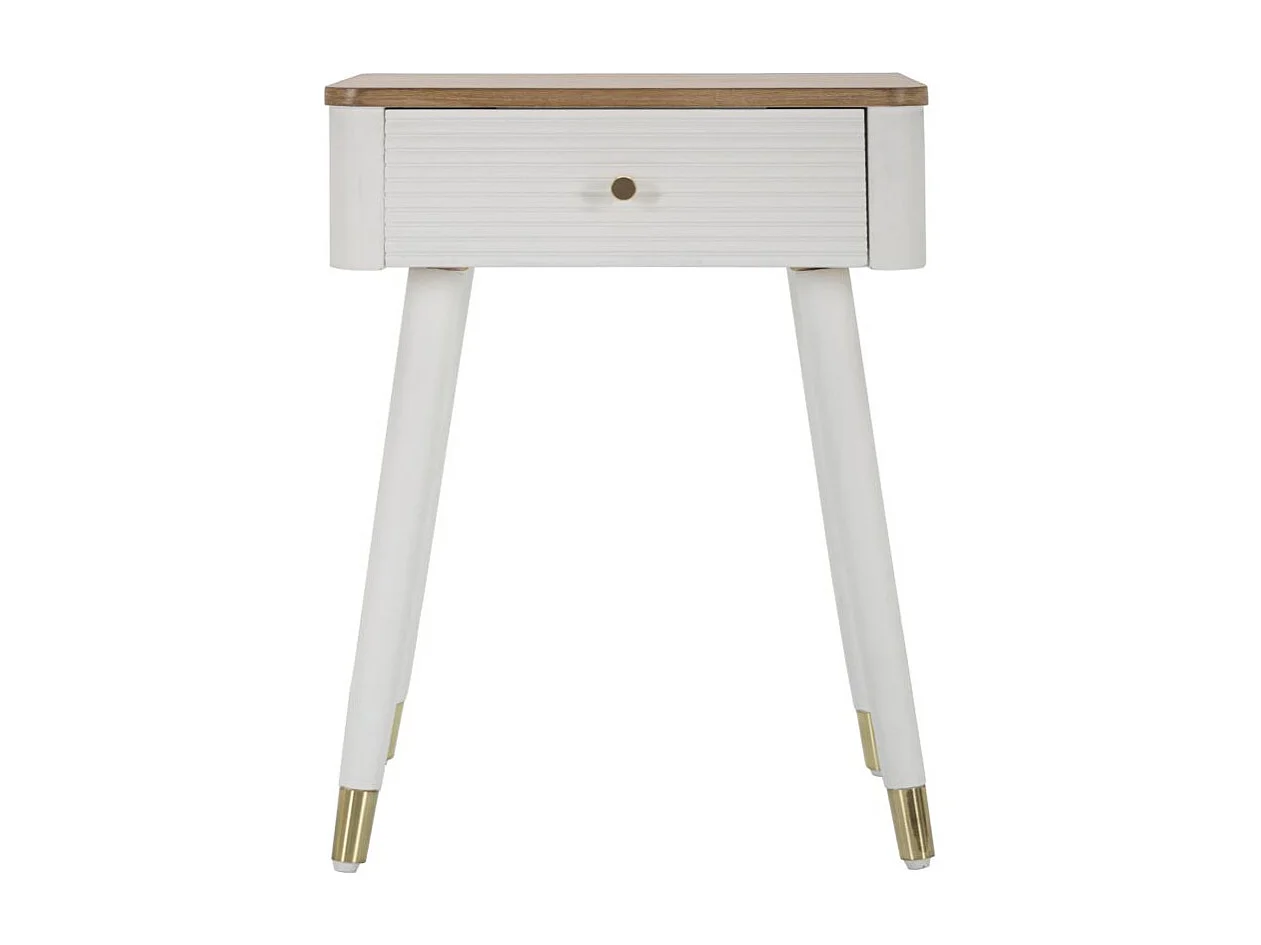 Table de Chevet 1 Tiroir "Matera" 62cm Blanc & Naturel