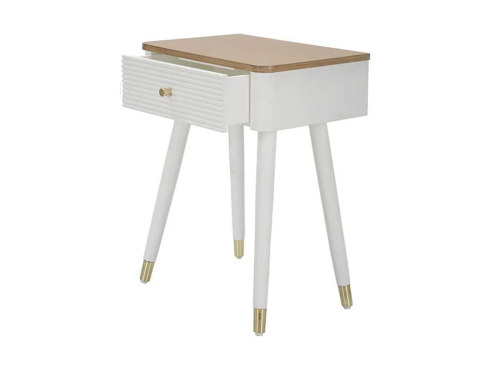 Table de Chevet 1 Tiroir "Matera" 62cm Blanc & Naturel