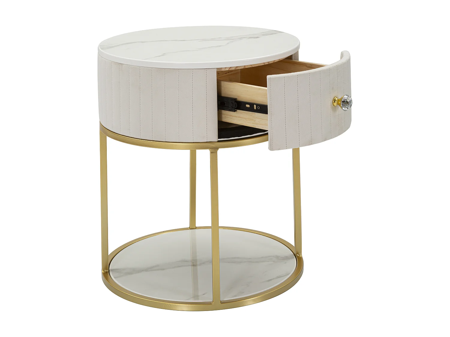 Table de Chevet Effet Marbre "Montpellier" 48 cm Crème & Or