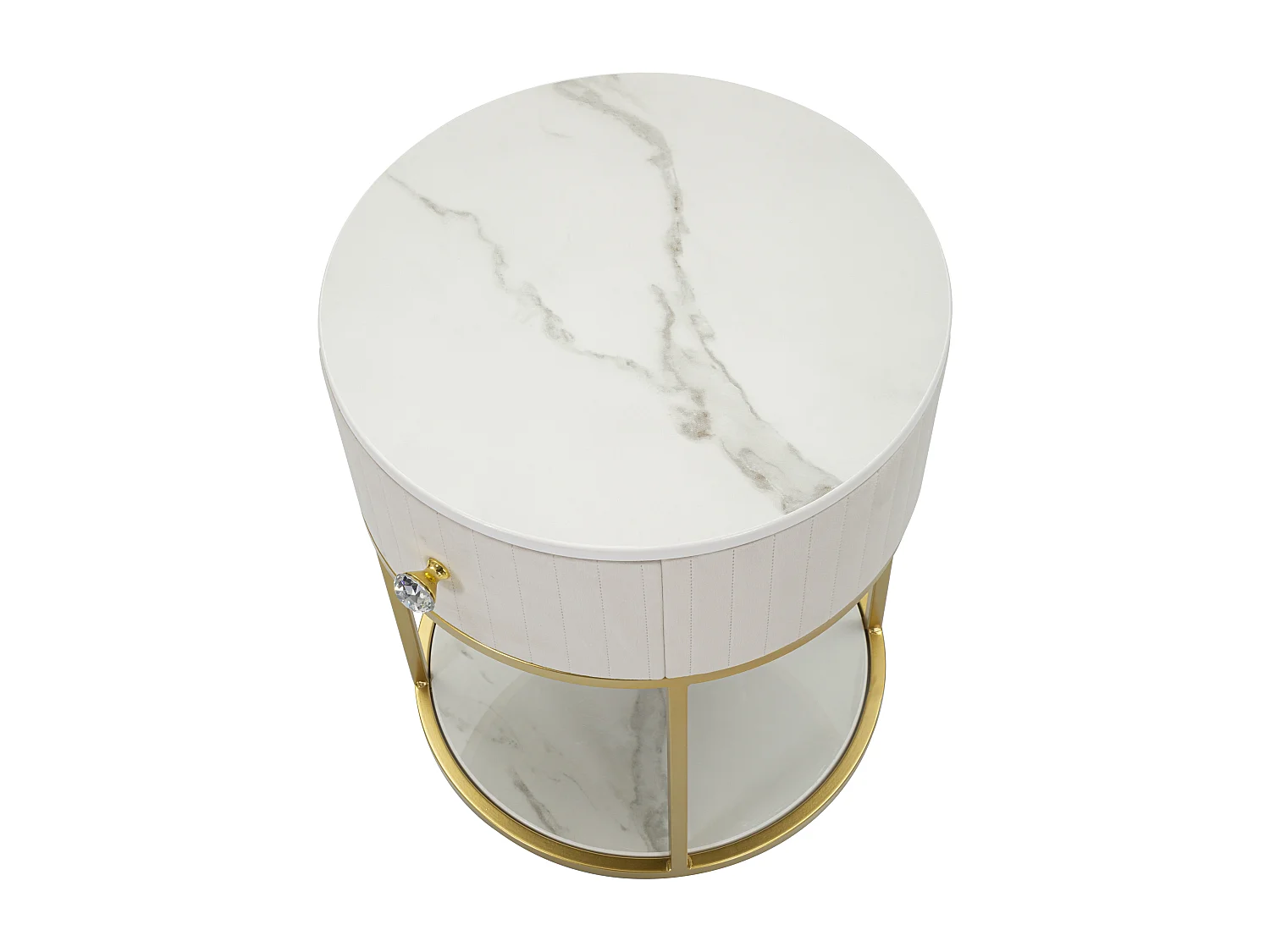 Table de Chevet Effet Marbre "Montpellier" 48 cm Crème & Or