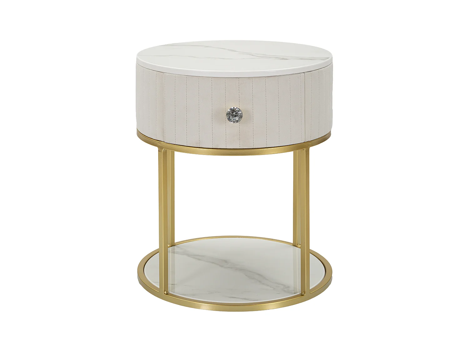 Table de chevet en métal tissu bois doré blanc beige Ø 42x48 cm