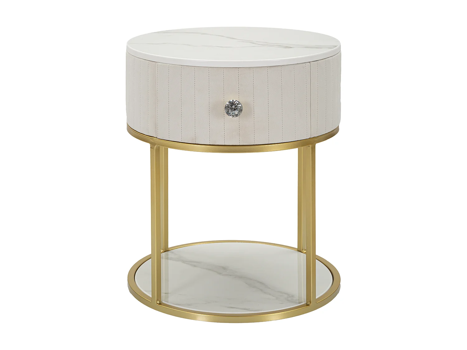 Comodino in metallo tessuto legno dorato beige bianco Ø cm 42x48