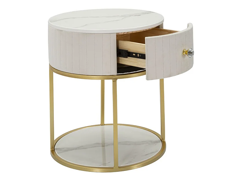 Table de Chevet Effet Marbre "Montpellier" 48 cm Crème & Or