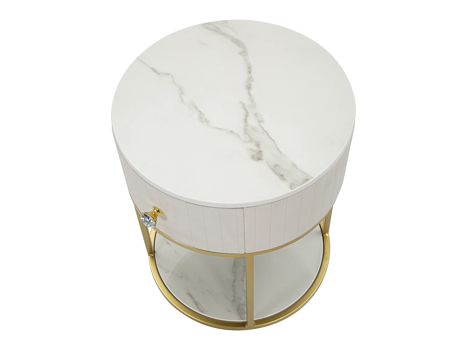 Table de Chevet Effet Marbre "Montpellier" 48 cm Crème & Or