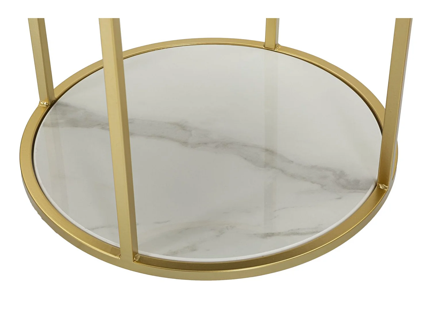 Table de Chevet Effet Marbre "Montpellier" 48 cm Crème & Or
