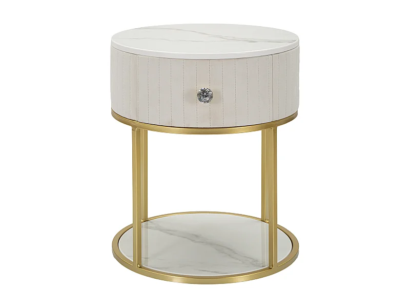 Table de Chevet Effet Marbre "Montpellier" 48 cm Crème & Or