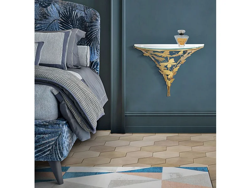 Comodino sospeso in metallo dorato con farfalle cm 44,5x24,5x34,5