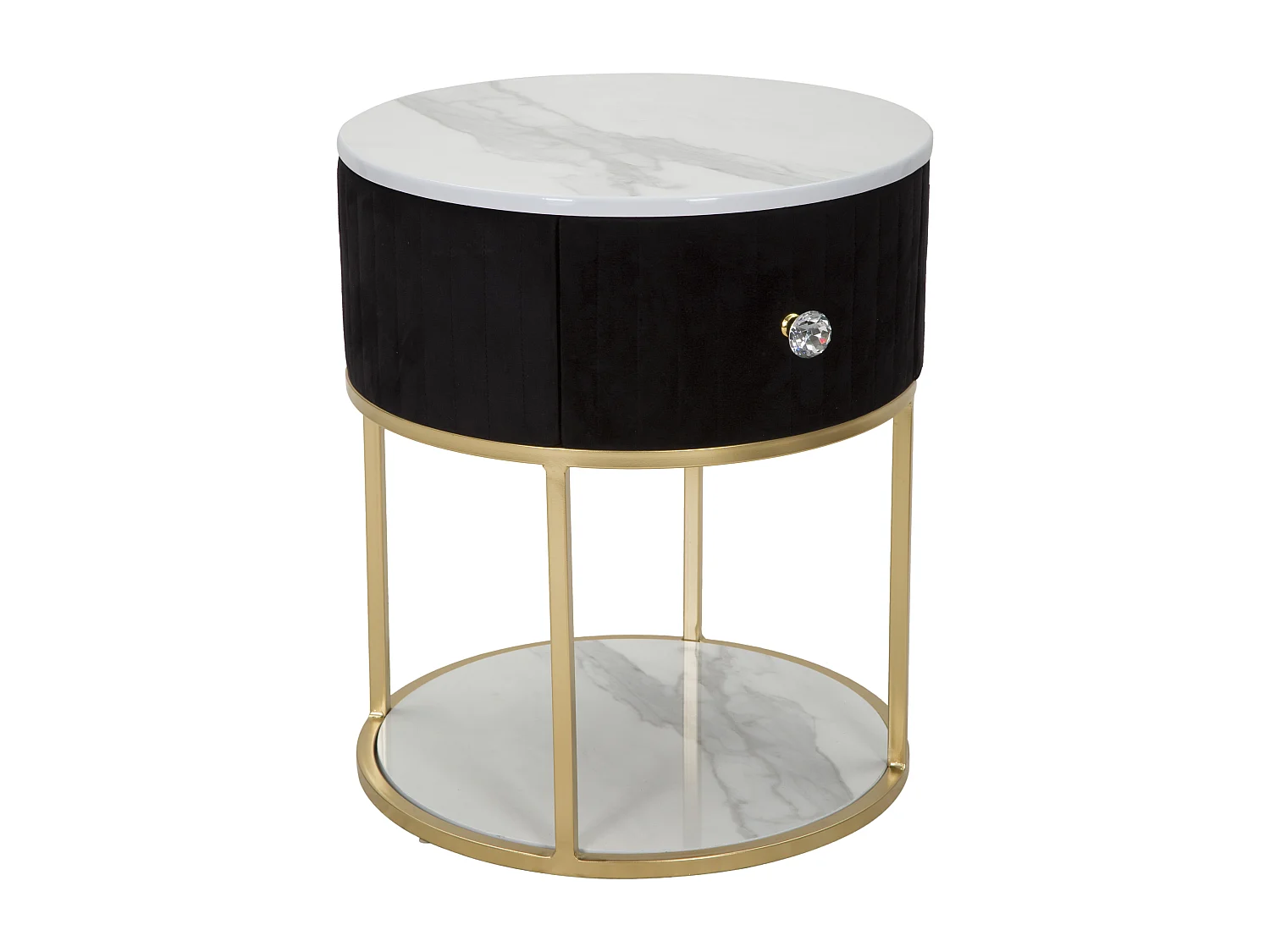 Table de chevet en métal tissu bois doré noir et blanc Ø 42x48 cm