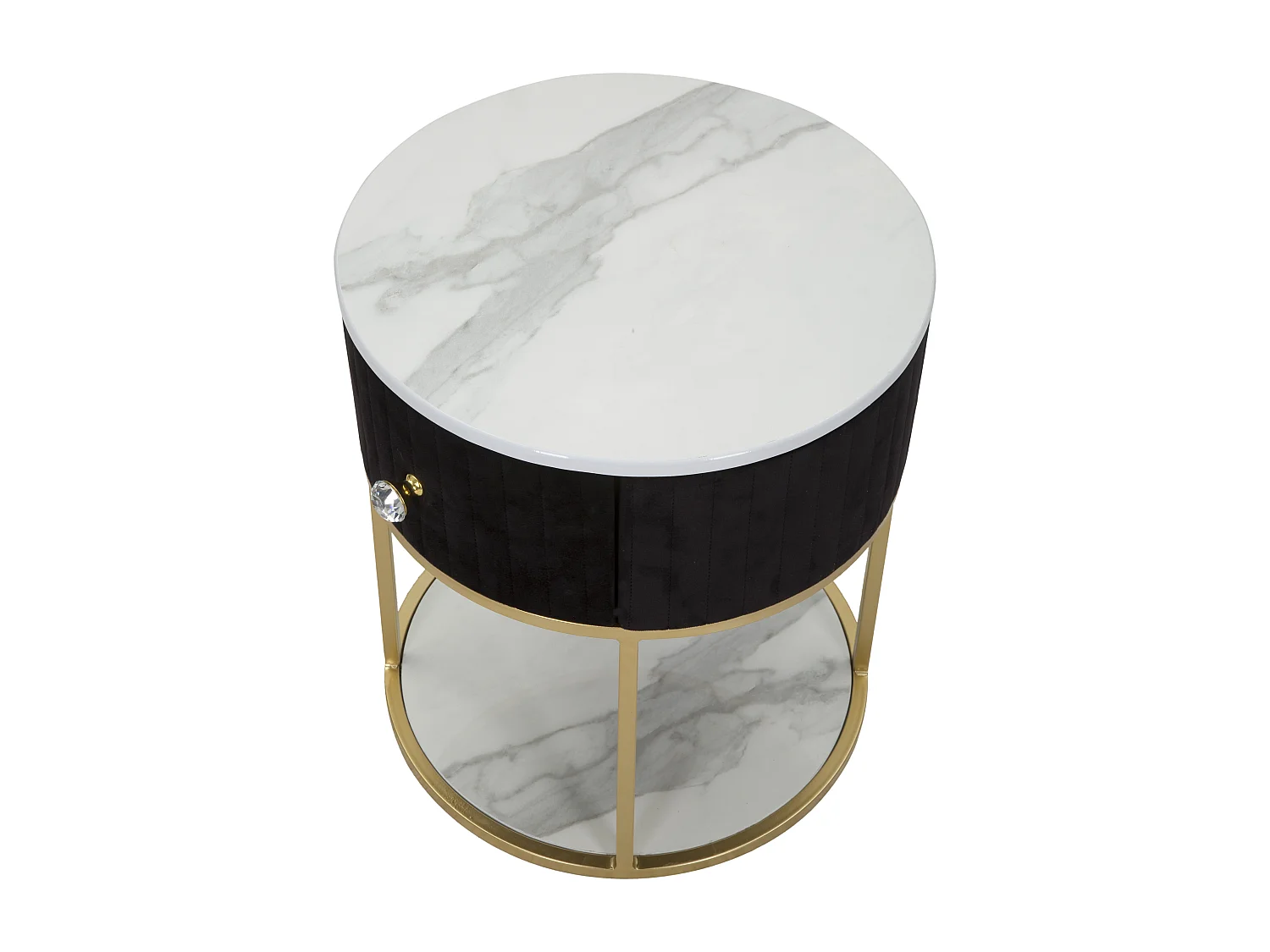 Table de chevet en métal tissu bois doré noir et blanc Ø 42x48 cm