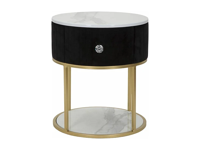 Table de chevet en métal tissu bois doré noir et blanc Ø 42x48 cm