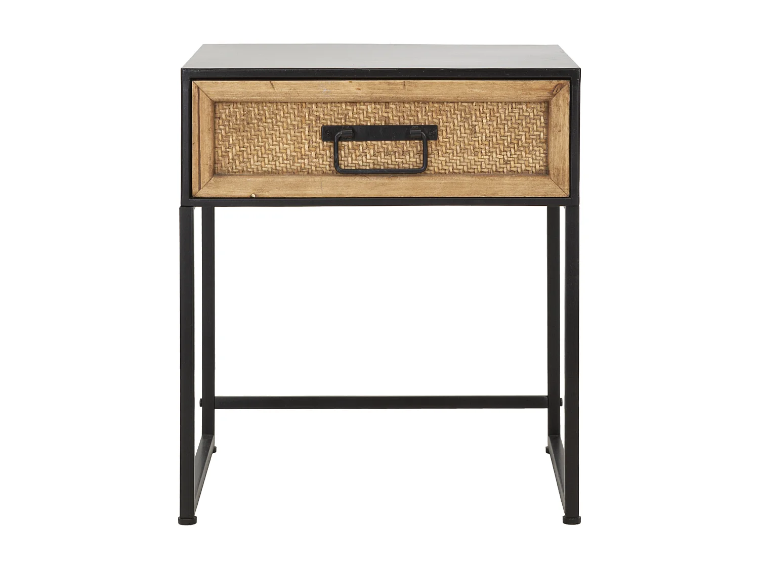 Comodino con cassetto in legno e metallo marrone e nero cm 45x40x51,5