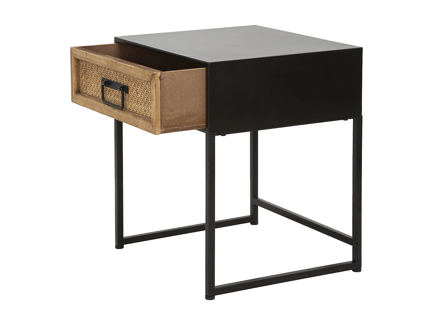 Comodino con cassetto in legno e metallo marrone e nero cm 45x40x51,5