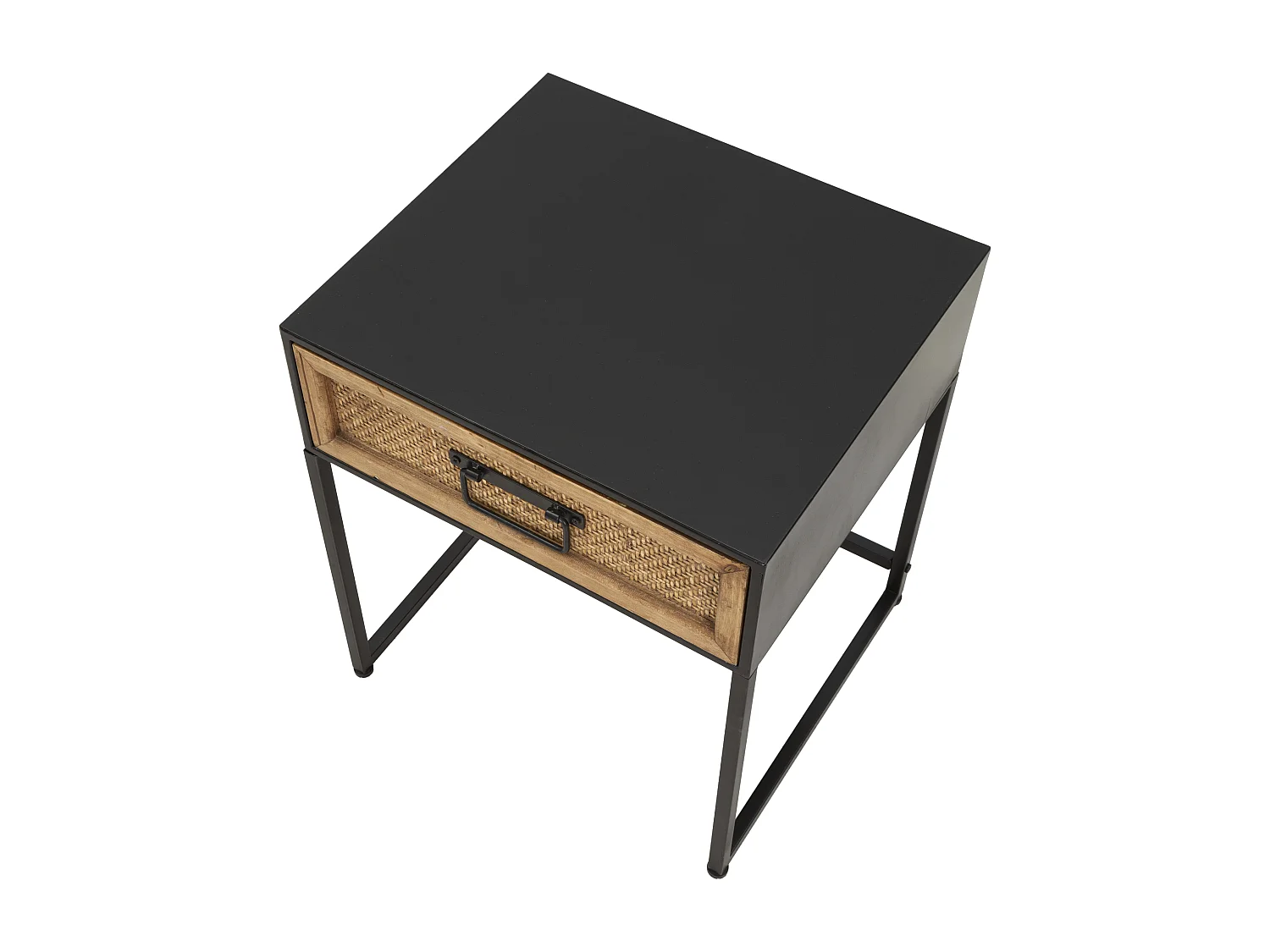 Comodino con cassetto in legno e metallo marrone e nero cm 45x40x51,5