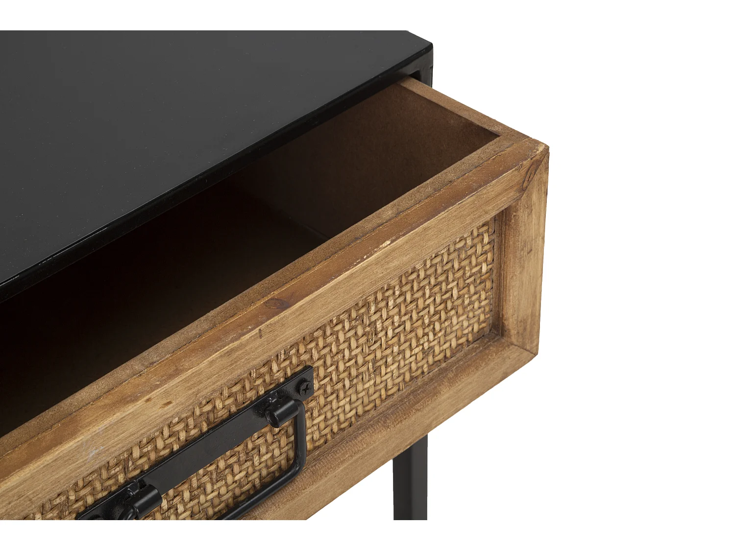 Comodino con cassetto in legno e metallo marrone e nero cm 45x40x51,5