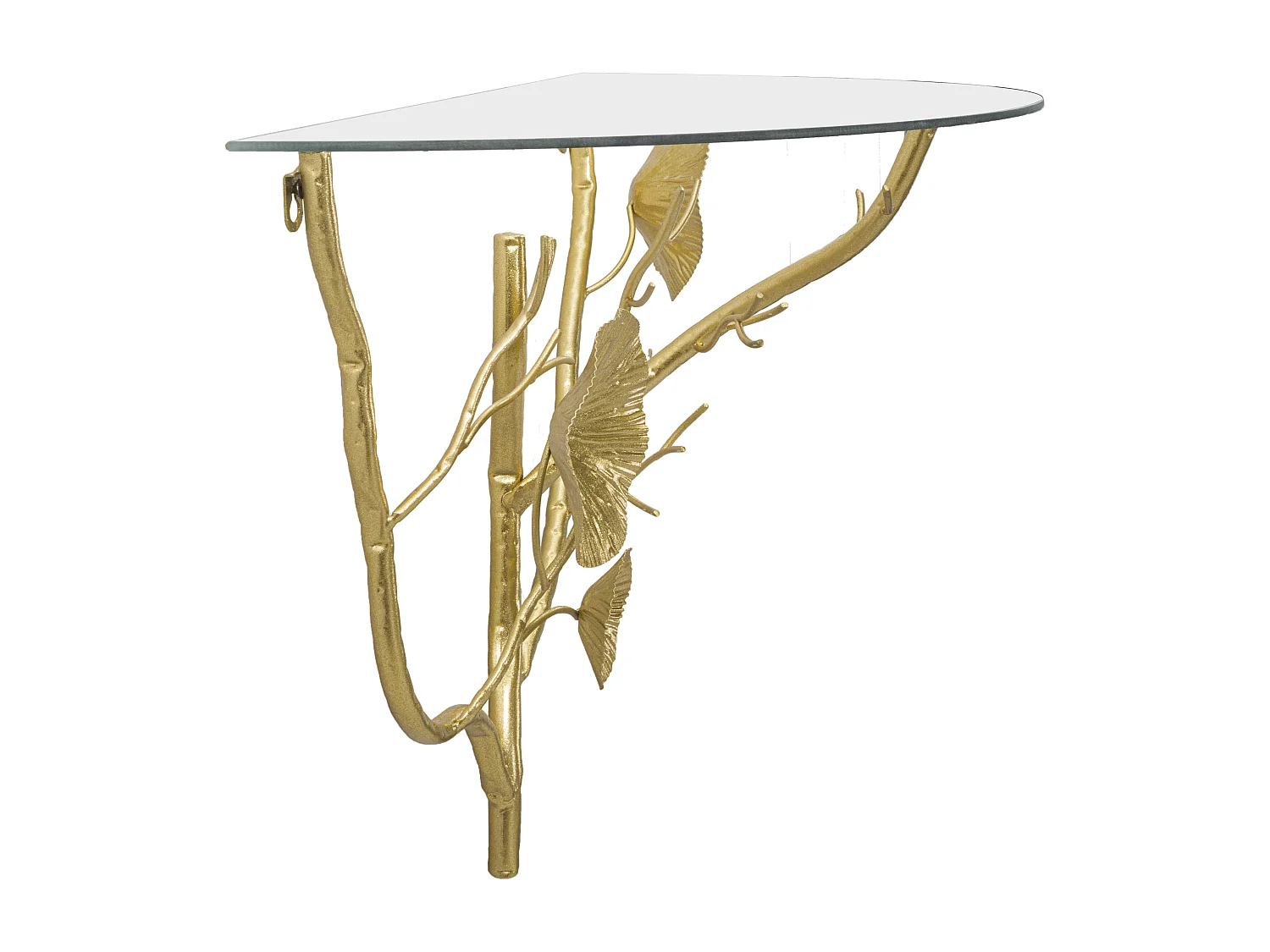 Wandregal aus goldfarbenem Metall mit Glasablage Tisty