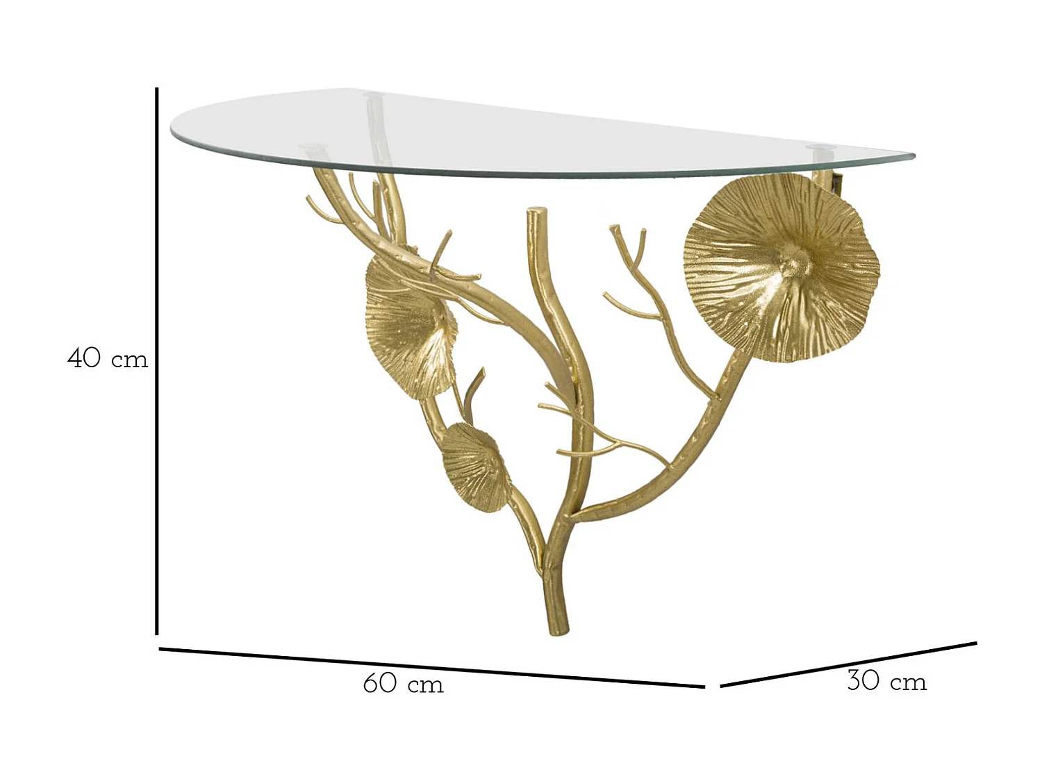 Wandregal aus goldfarbenem Metall mit Glasablage Tisty